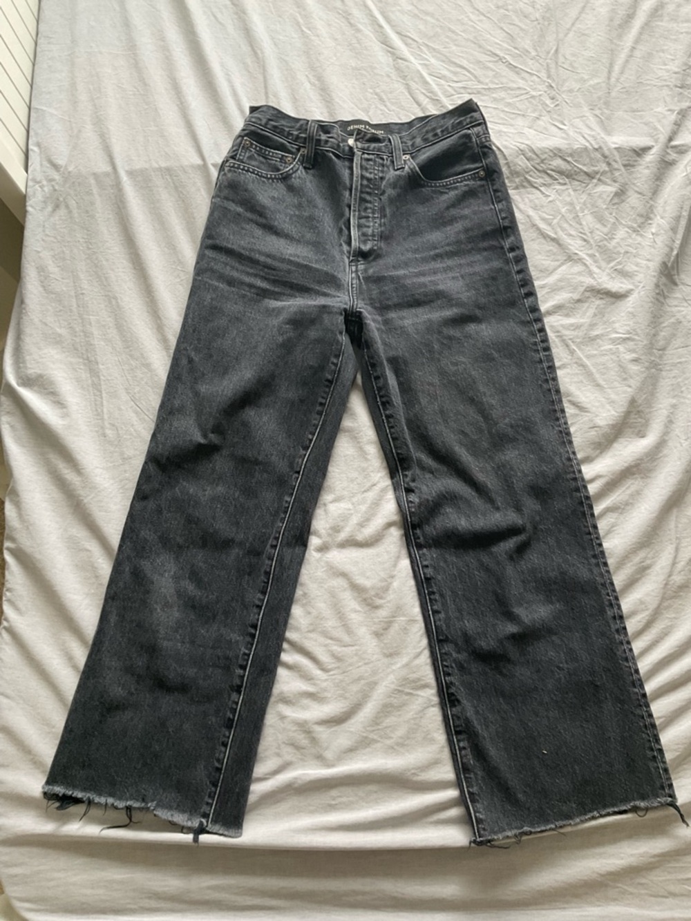 Denim Forum Farrah Washed Black High-Rise Wide Leg Jeans